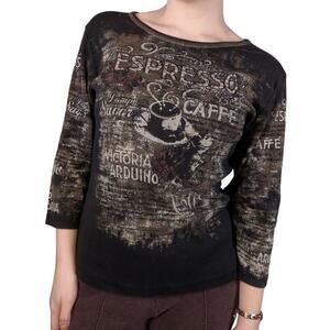 Y2K Vintage Bling Coquette Whimsygoth Tee T-Shirt Brown XL